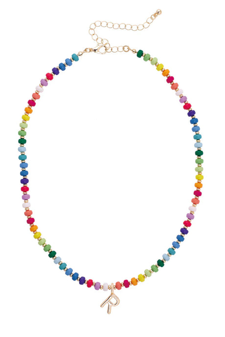 Ruthie Rainbow Beaded Mini Initial Necklace