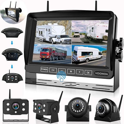 1080P Wireless RV Camera System, IP69 Waterproof Night Vision Backup Camera Side Rear View Camera with 7 Inch HD Monitor for RV Truck Trailer Camper