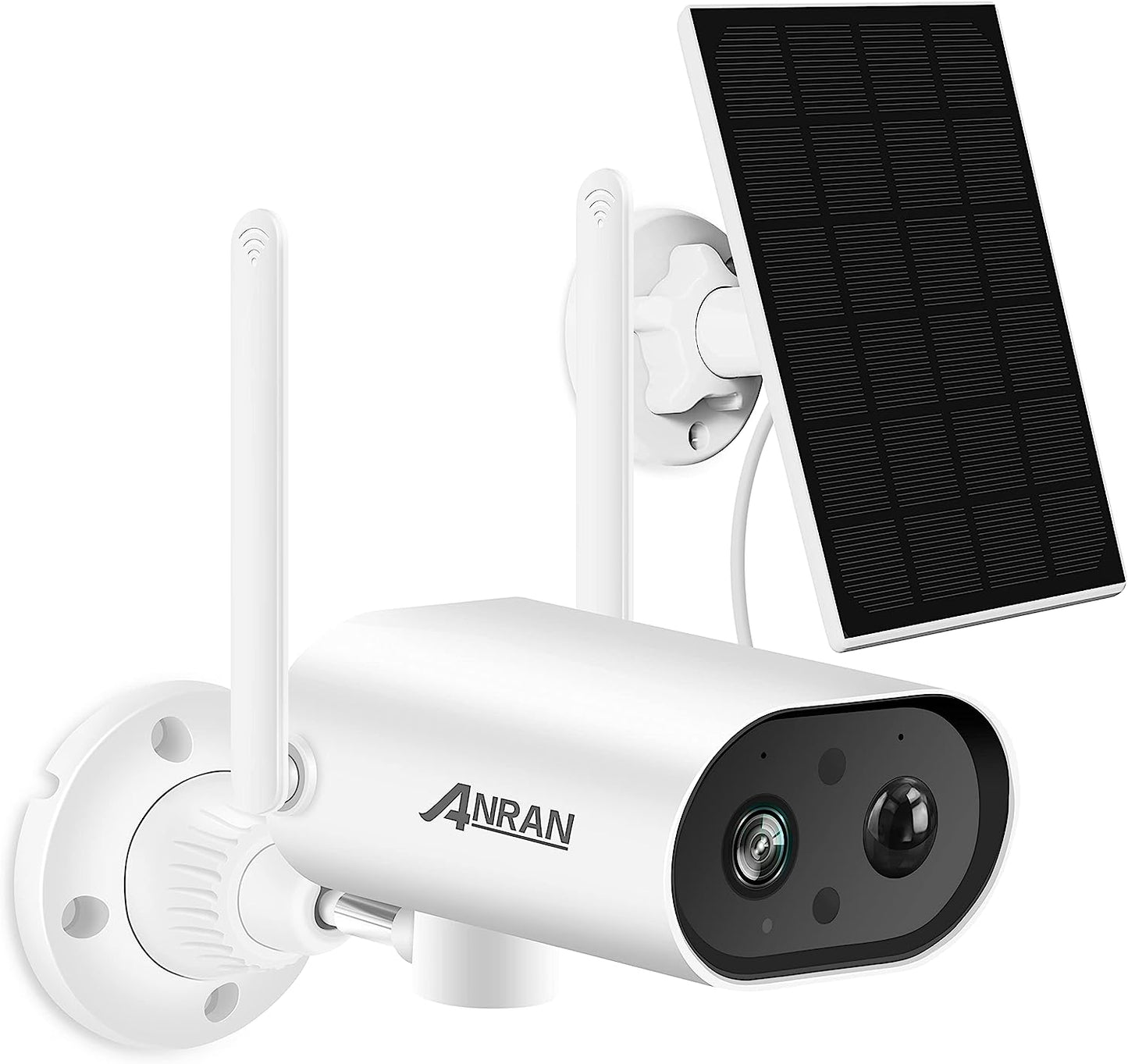 ANRAN Security Cameras Wireless Outdoor with PR 180°, 2K Solar Security Camera Outdoor with Solar Panel, PIR Human Detection, 2-Way Talk, Night Vision, IP65 Waterproof, Work with Alexa, S02 White
