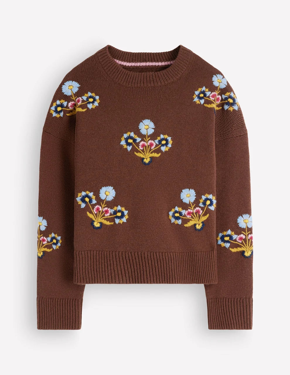 Women's Ella Embroidered Knit Sweater by Boden - Raw Umber Embroidery - Size Large