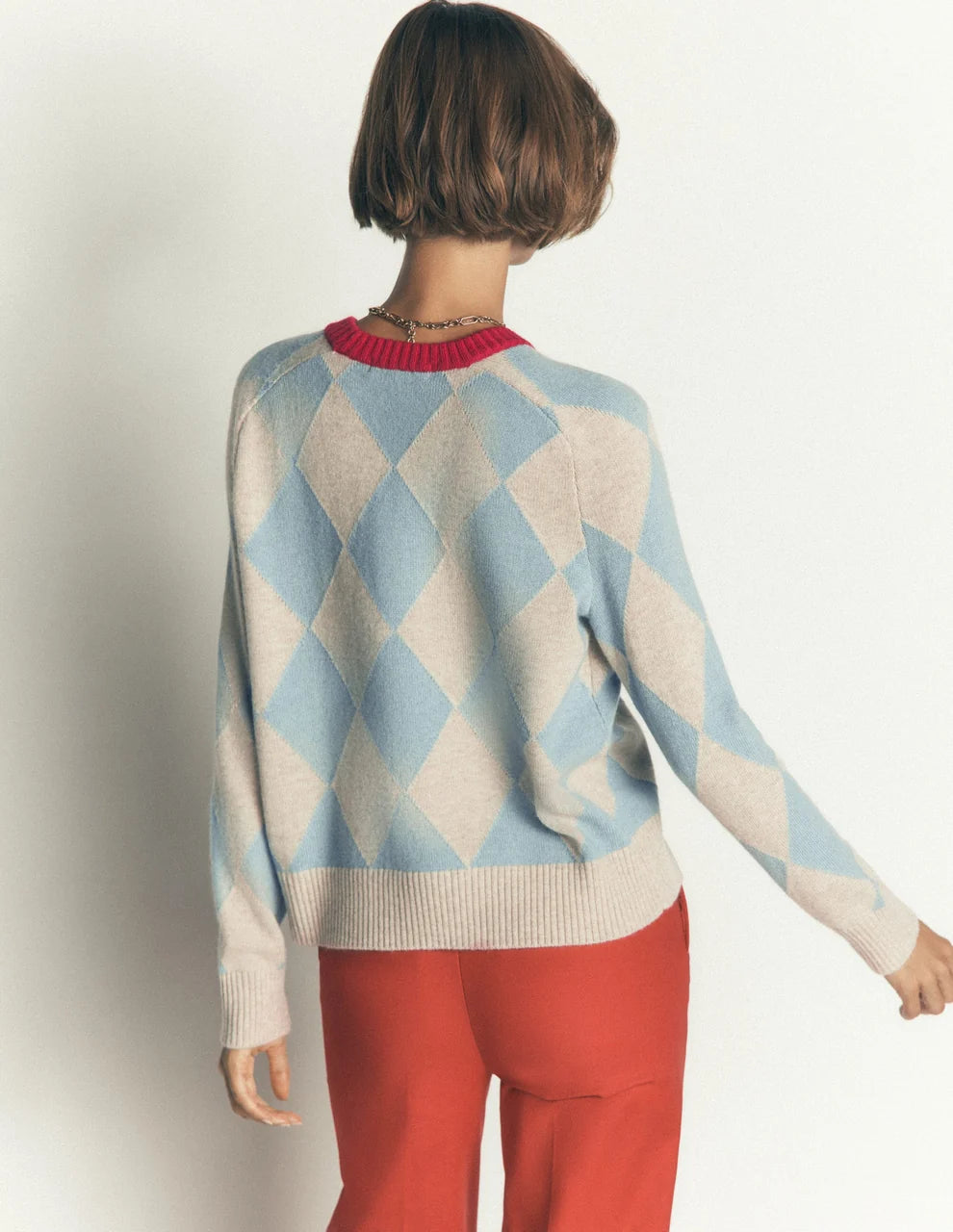 Boden Ariadne Wool Blend Sweater for Women - Blue Argyle - Size L
