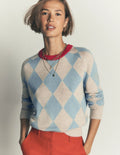 Boden Ariadne Wool Blend Sweater for Women - Blue Argyle - Size L