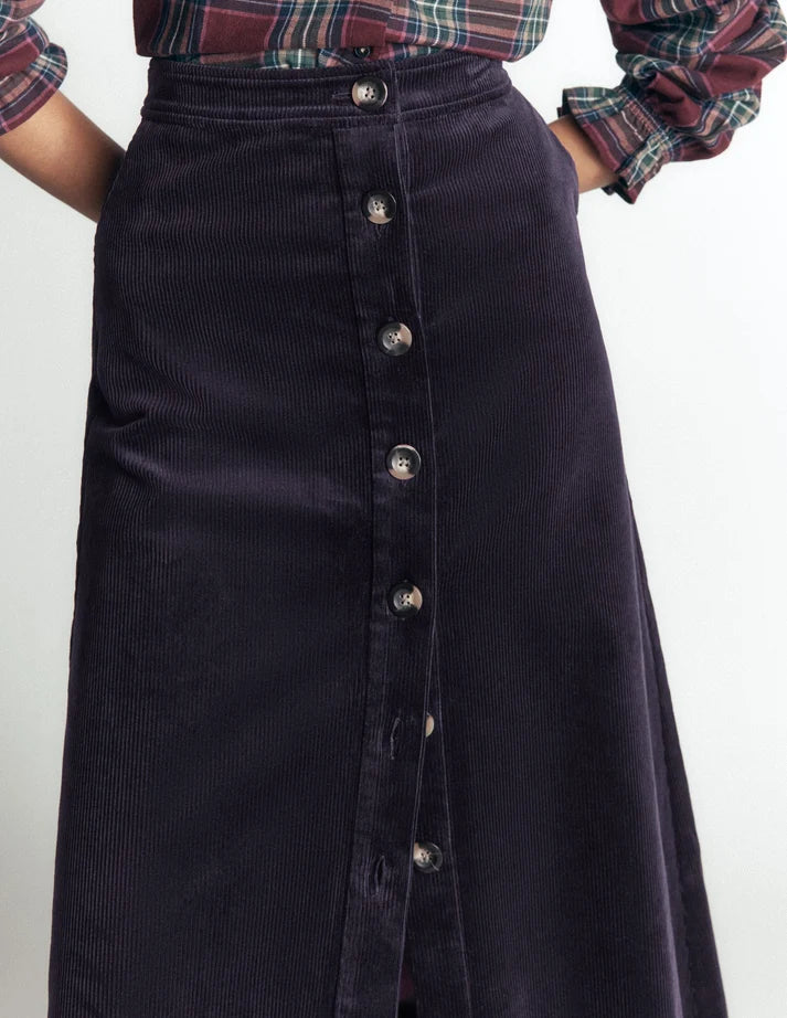 Boden Val Button Cord Midi Skirt - NAVY - US 14 Regular
