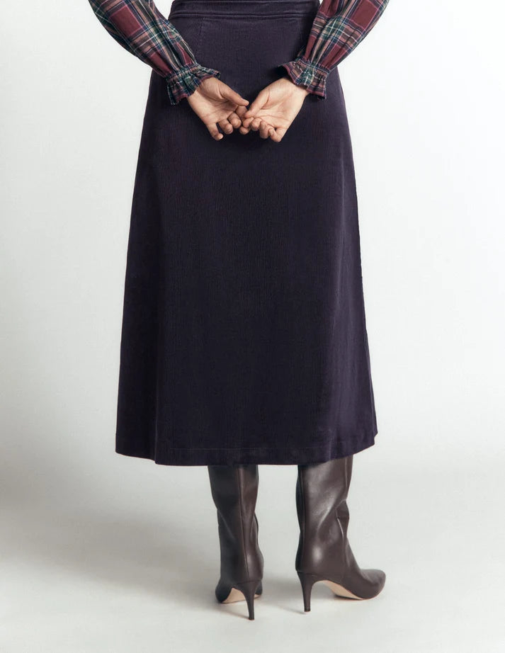 Boden Val Button Cord Midi Skirt - NAVY - US 14 Regular