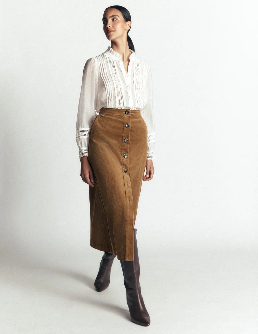 Boden Val Button Cord Midi Skirt - Gingerbread - US Size 14 R