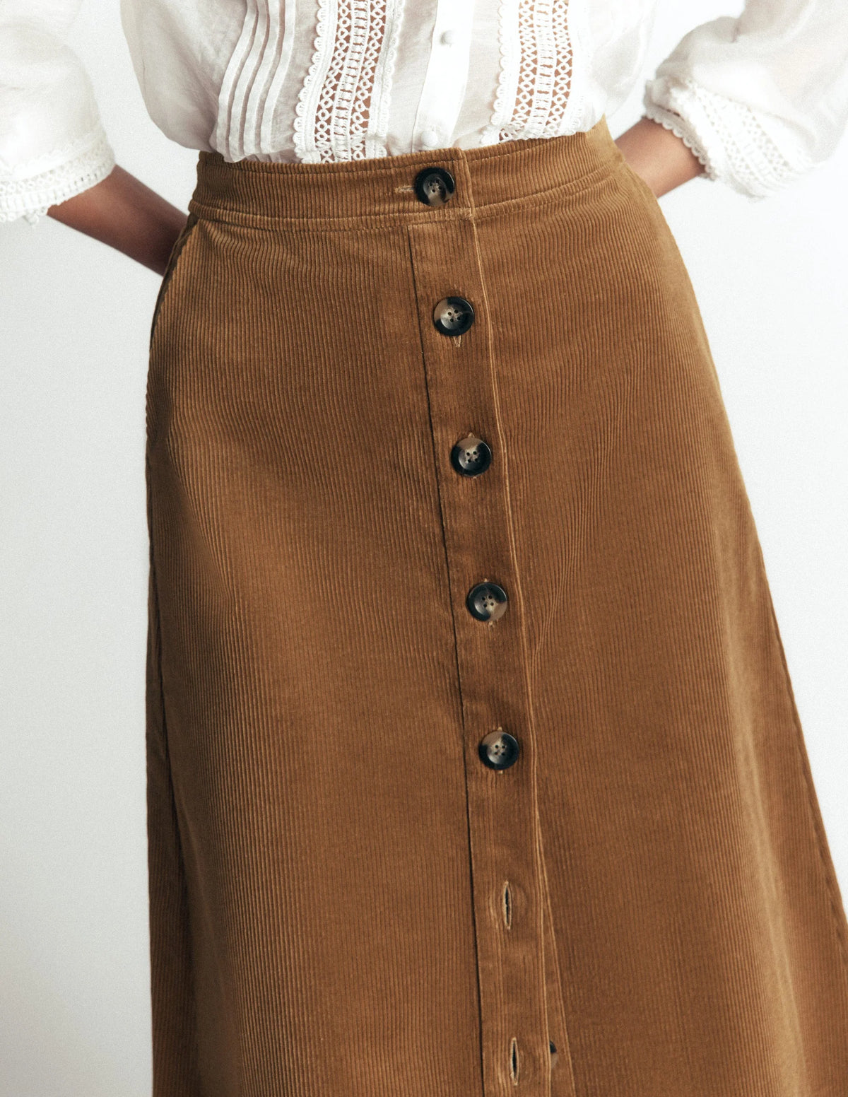 Boden Val Button Cord Midi Skirt - Gingerbread - US Size 14 R