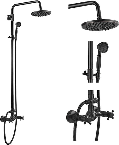 Oil Rubbed Bronze Rain Shower System Set 2 Knobs Mixing 8 Inch Rainfall Shower Head with Handheld Spray Bathroom Shower Faucet