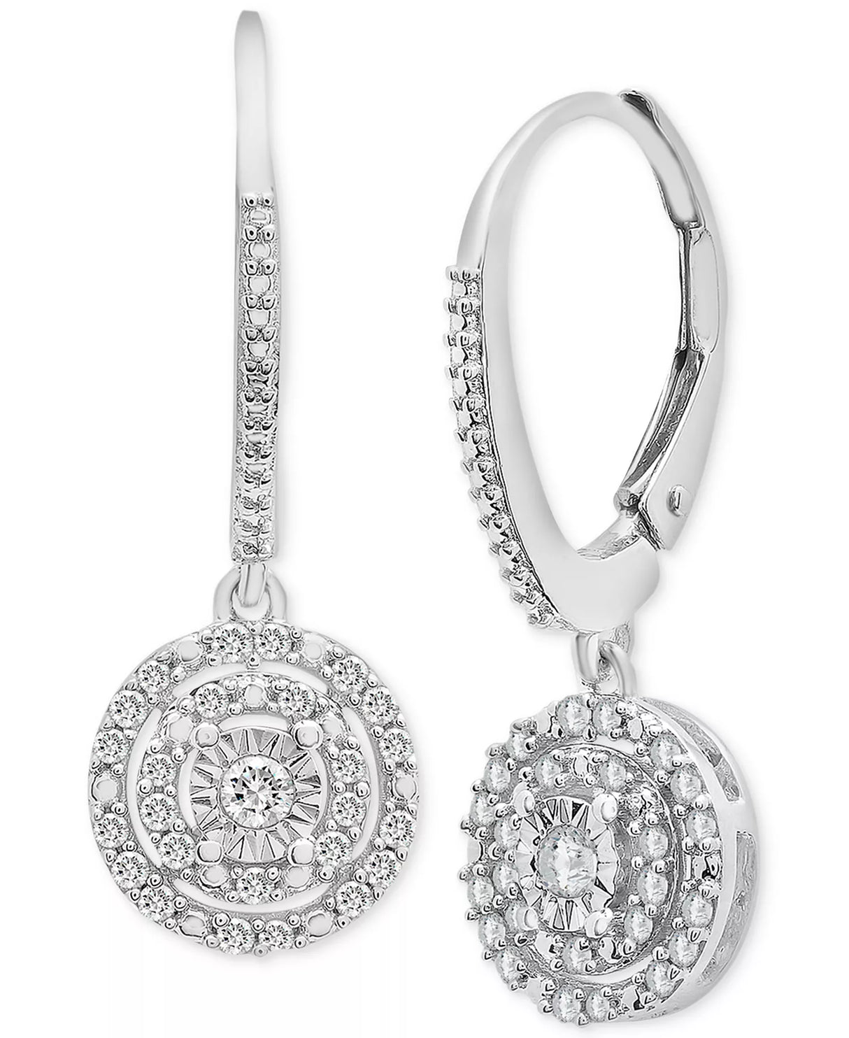 Diamond Circle Leverback Drop Earrings (1/4 ct. tw) in Sterling Silver