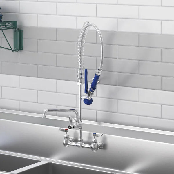 Waterloo 0.65 GPM Low Profile Wall-Mounted Pre-Rinse Faucet with 8" Centers and 12" Add-On Faucet