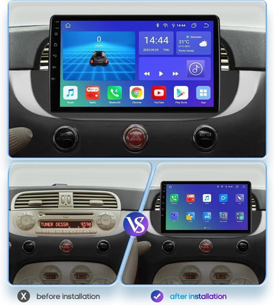 9" QLED Touchscreen Car Radio Android Stereo Compatible with Fiat 500 2007-2014 with Wireless Carplay/Android Auto UNISOC 7862 8-Core 4+32GB Bluetooth WiFi GPS DSP
