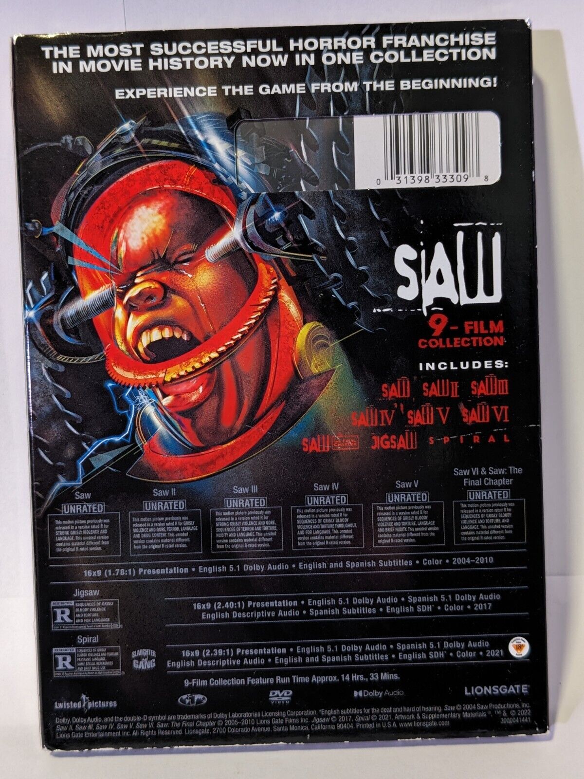 Saw Franchise 9 Film Collection DVD Unrated Jigsaw Spiral Horror W/ Slipcover