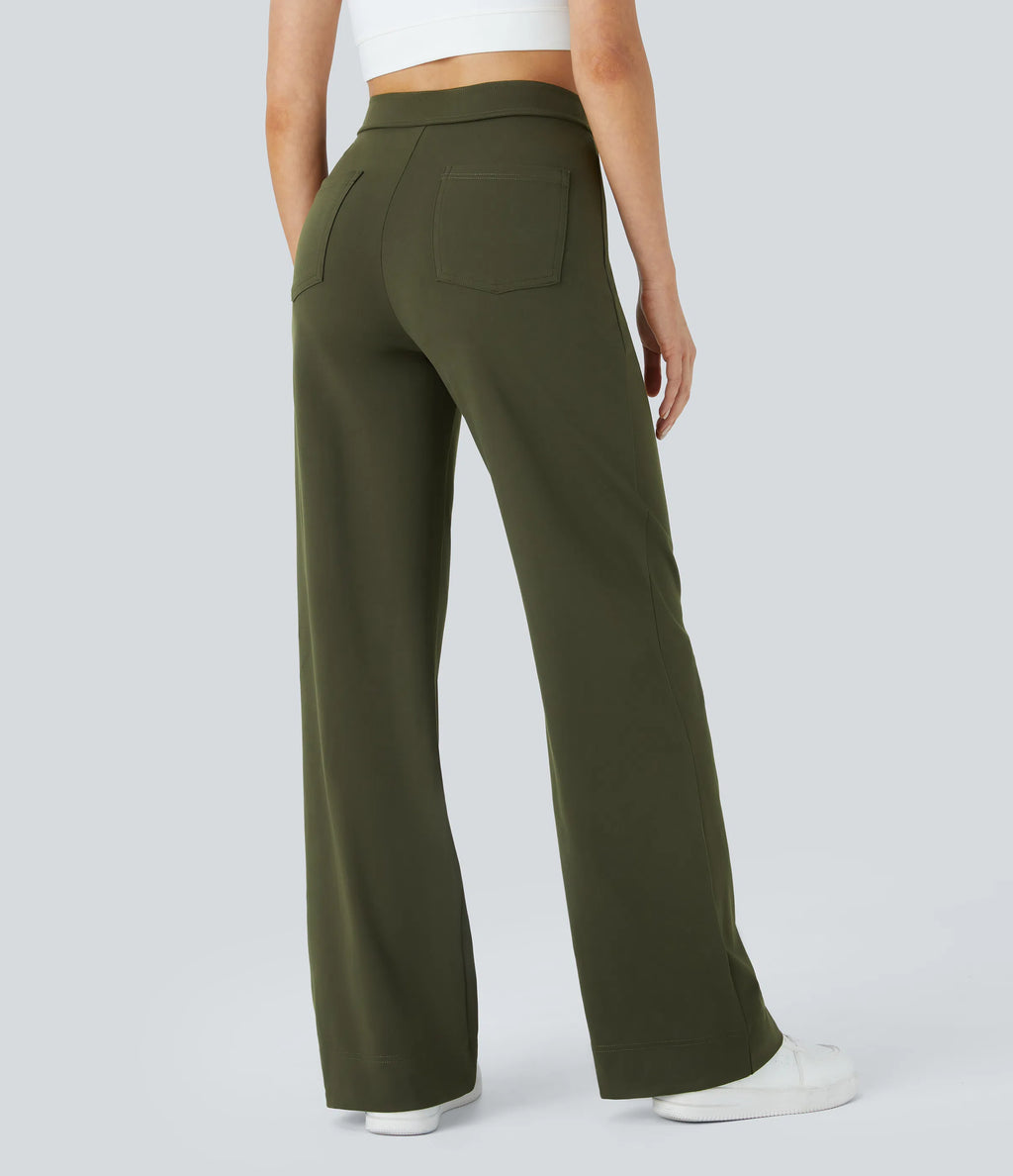 HALARA | Women's DayStretch High Waisted Pockets Straight Leg Casual Pant in Forest Night | L (12/14)