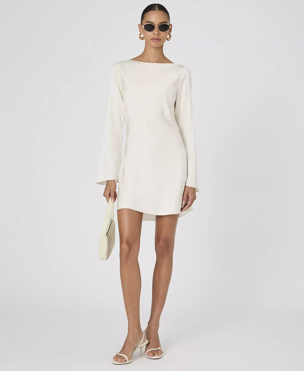 French Connection Women's Ennis Satin Long Sleeve Mini Dress in Cream Size: 4