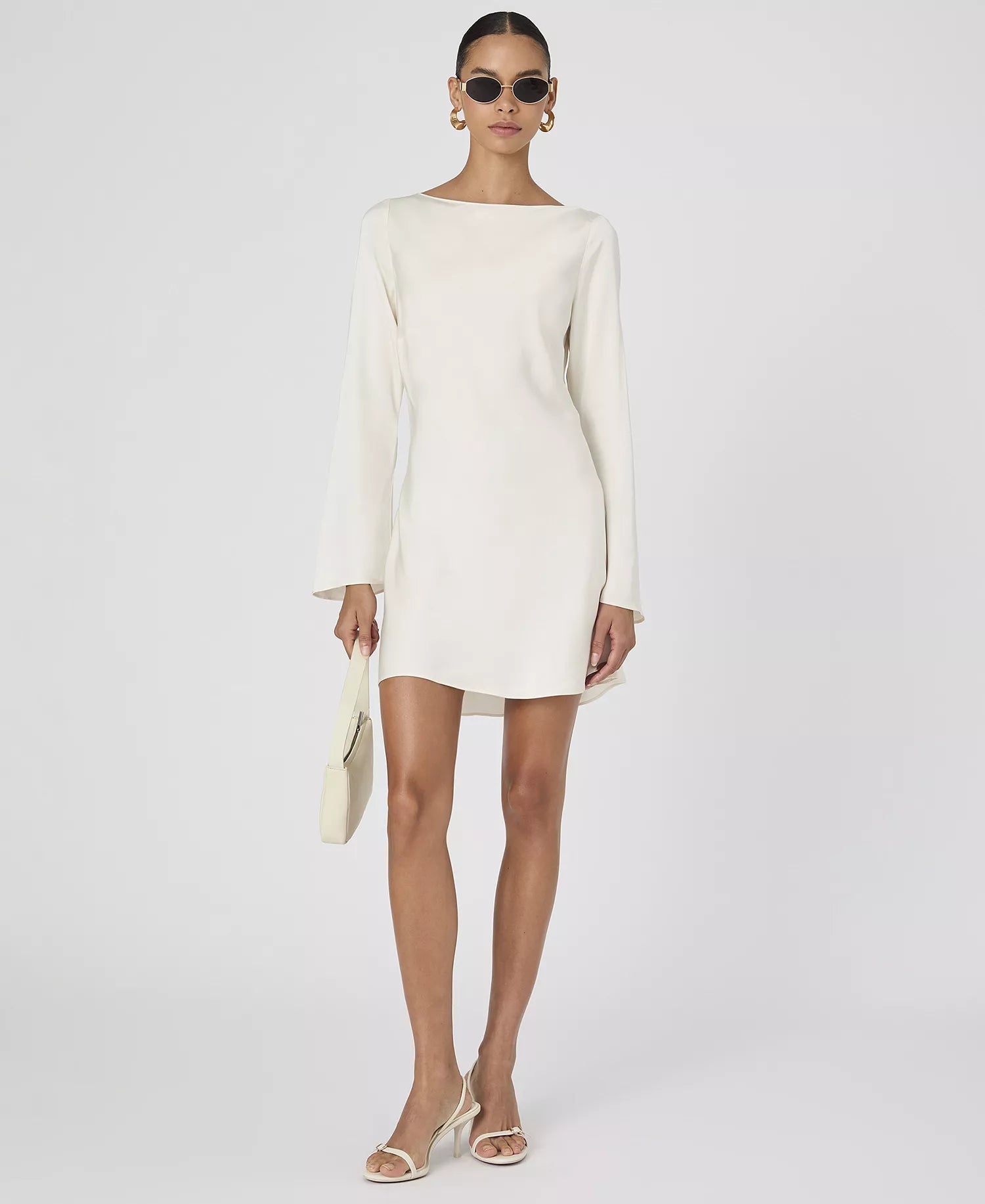 French Connection Women's Ennis Satin Long Sleeve Mini Dress in Cream Size: 4