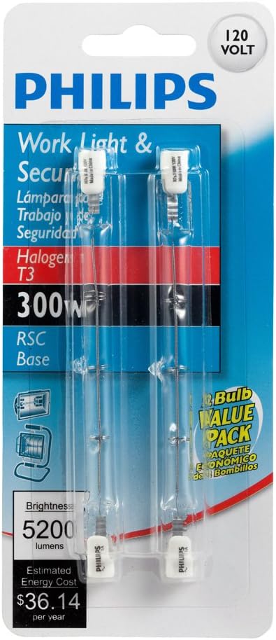 PHILIPS LED 415711 300-Watt 4.7-Inch T3 RSC 120-Volt Light Bulb with Double Ended Base, 2-Pack,Bright White