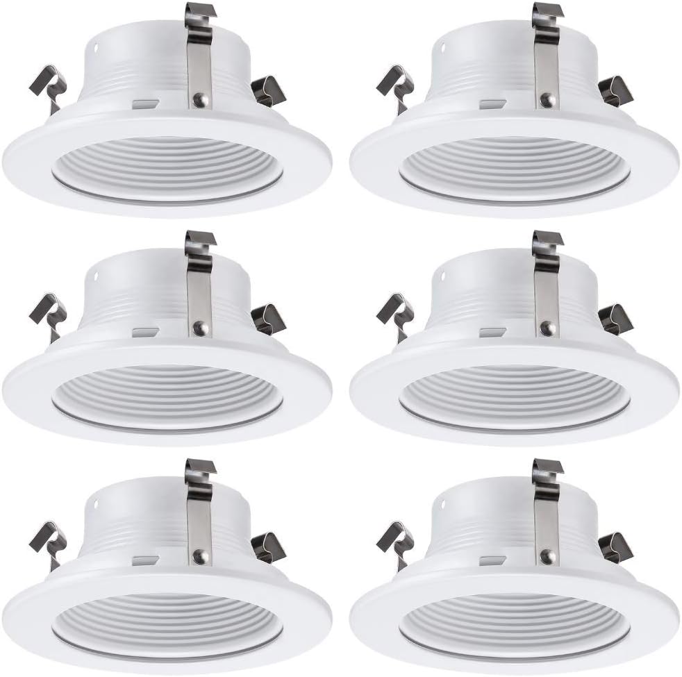 4 Inch Light White Stepped Baffle Trim - for 4" Recessed Can, 6 Pack (Housing Not Included)