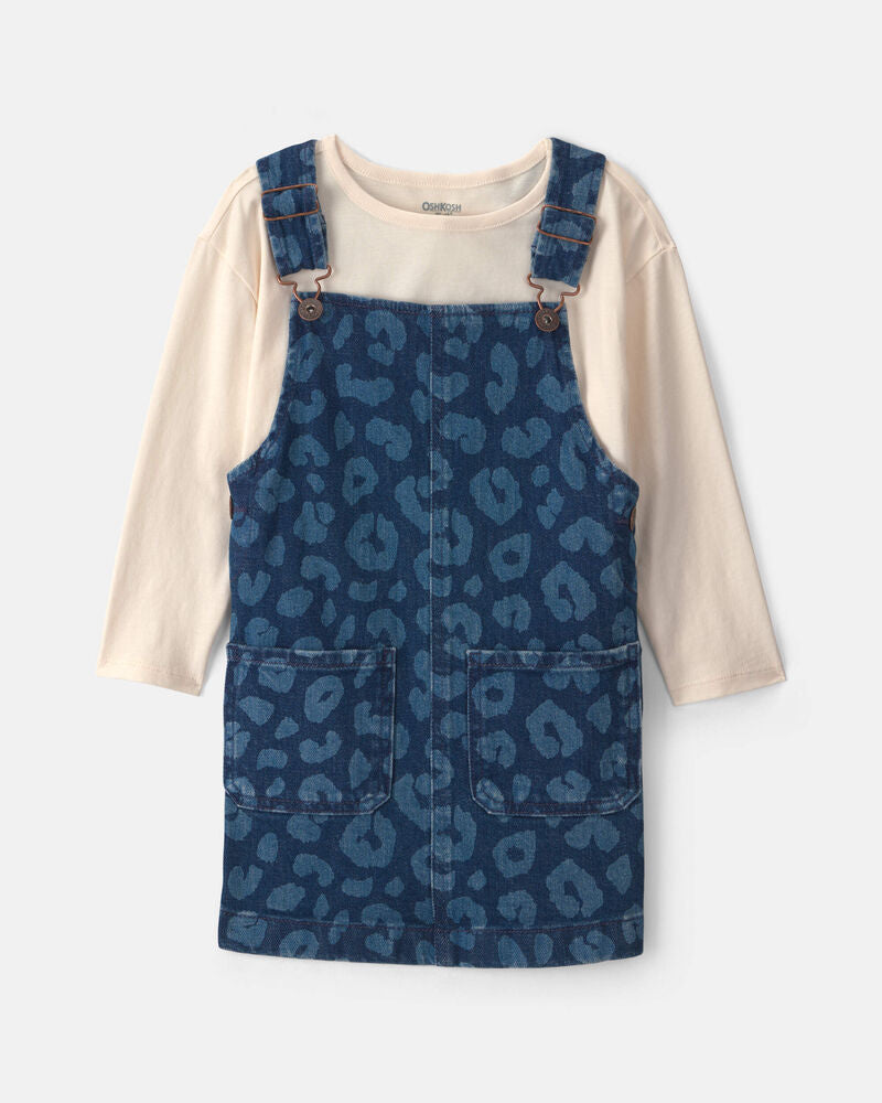OSH KOSH B'GOSH Toddler Girls' 2-Piece Leopard Overall Set - Dark Wash - 3T