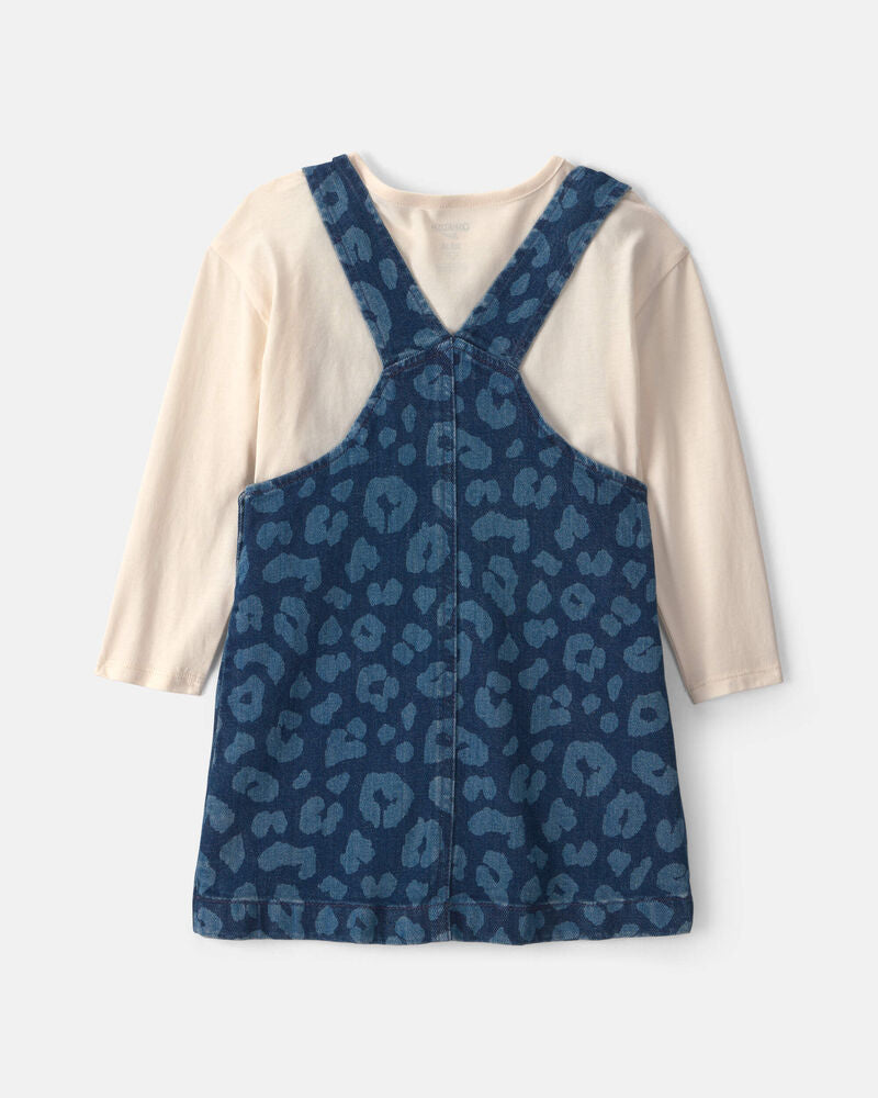 OSH KOSH B'GOSH Toddler Girls' 2-Piece Leopard Overall Set - Dark Wash - 3T