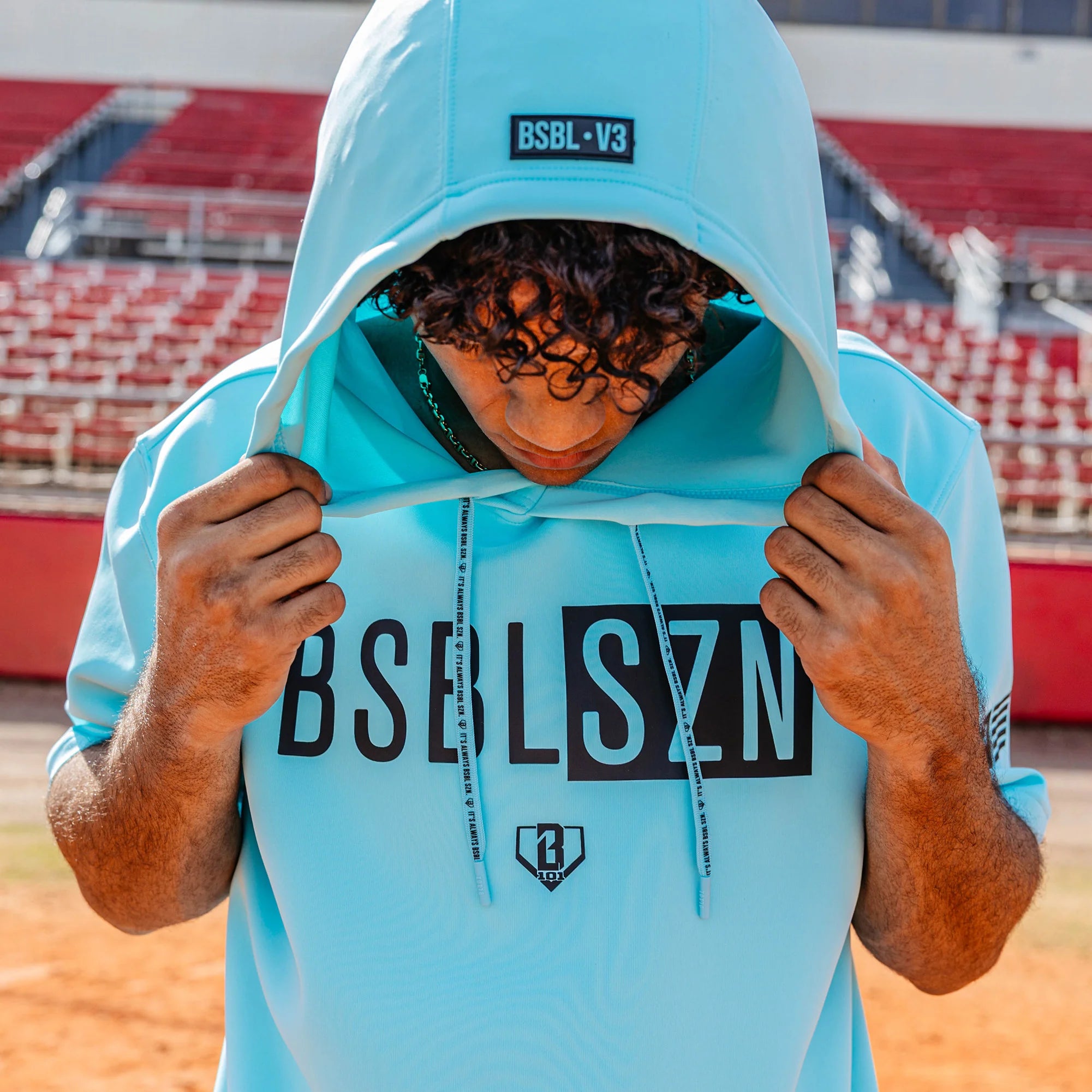 Baseball Lifestyle 101-BSBL-SZN Youth Short Sleeve Hoodie V3 Blue-YM