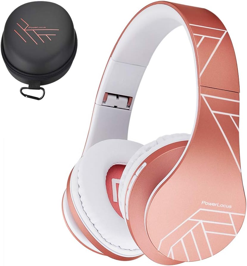 PowerLocus Bluetooth Over-Ear Headphones, Wireless Stereo Foldable Headphones Wireless and Wired Headsets with Built-in Mic, Micro SD/TF, FM for iPhone/Samsung/iPad/PC (Rose Gold)(NEW)