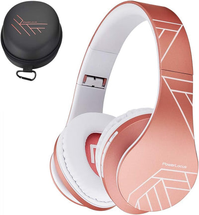 PowerLocus Bluetooth Over-Ear Headphones, Wireless Stereo Foldable Headphones Wireless and Wired Headsets with Built-in Mic, Micro SD/TF, FM for iPhone/Samsung/iPad/PC (Rose Gold)