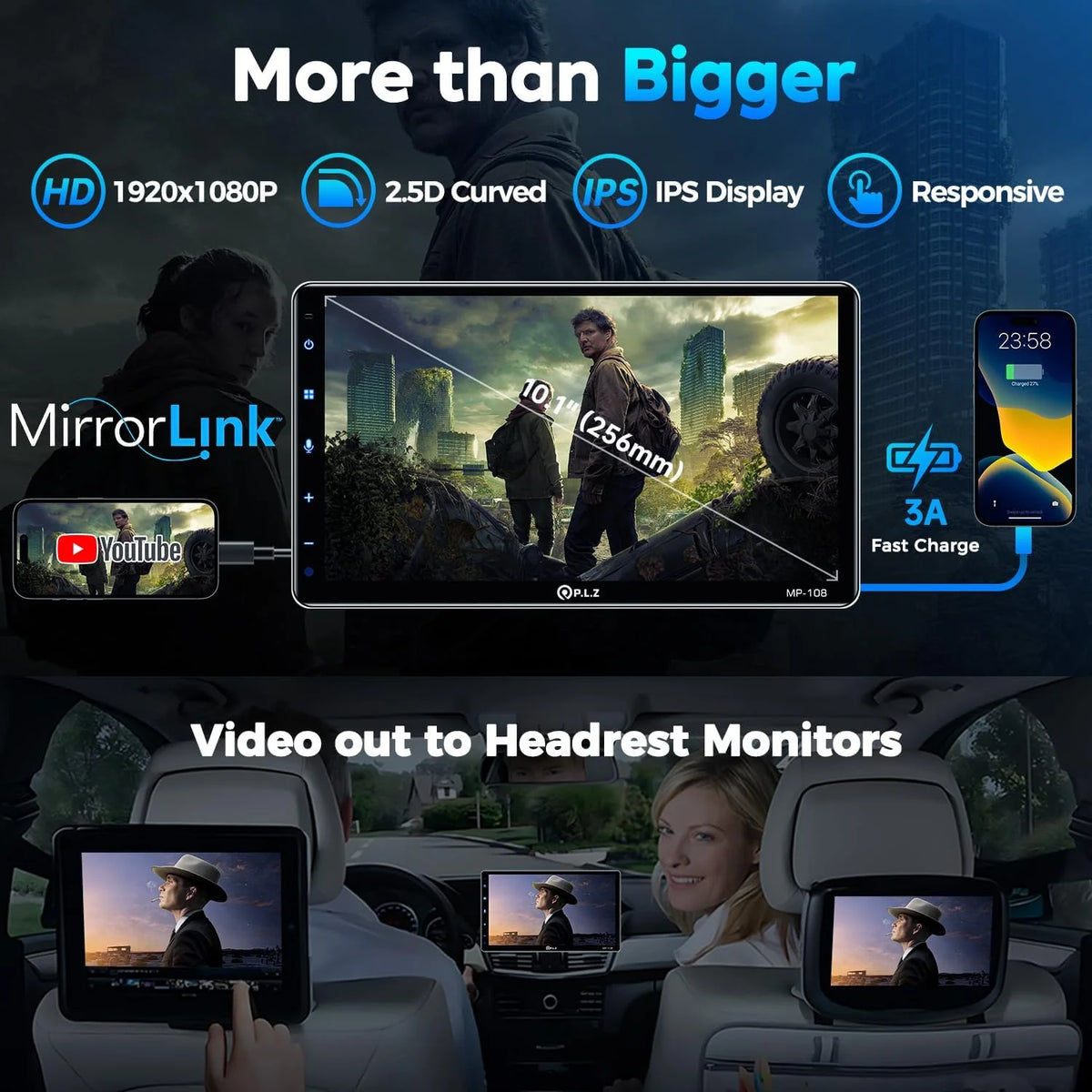 MP-108 10.1 Inch Single Din Car Stereo With Wireless Apple CarPlay & Android Auto