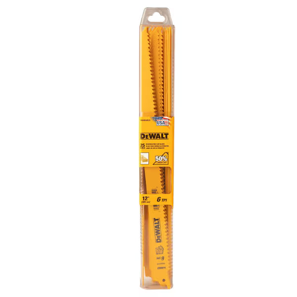 DeWalt 12" 6 TPI Taper Back Bi-Metal Reciprocating Saw, 25-Pack, DW4804B25