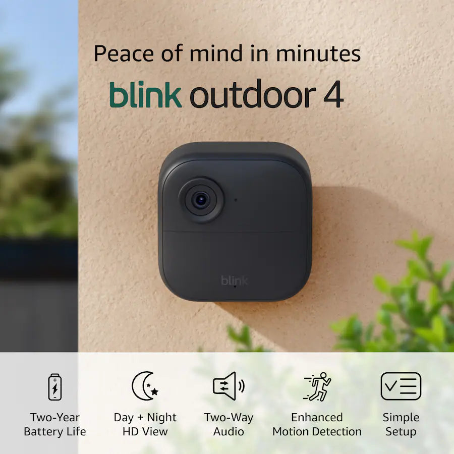 Blink - Outdoor 4 – Wireless smart security camera, two-year battery life, 1080p HD. Sync Module Core included – 3 Cameras - Black