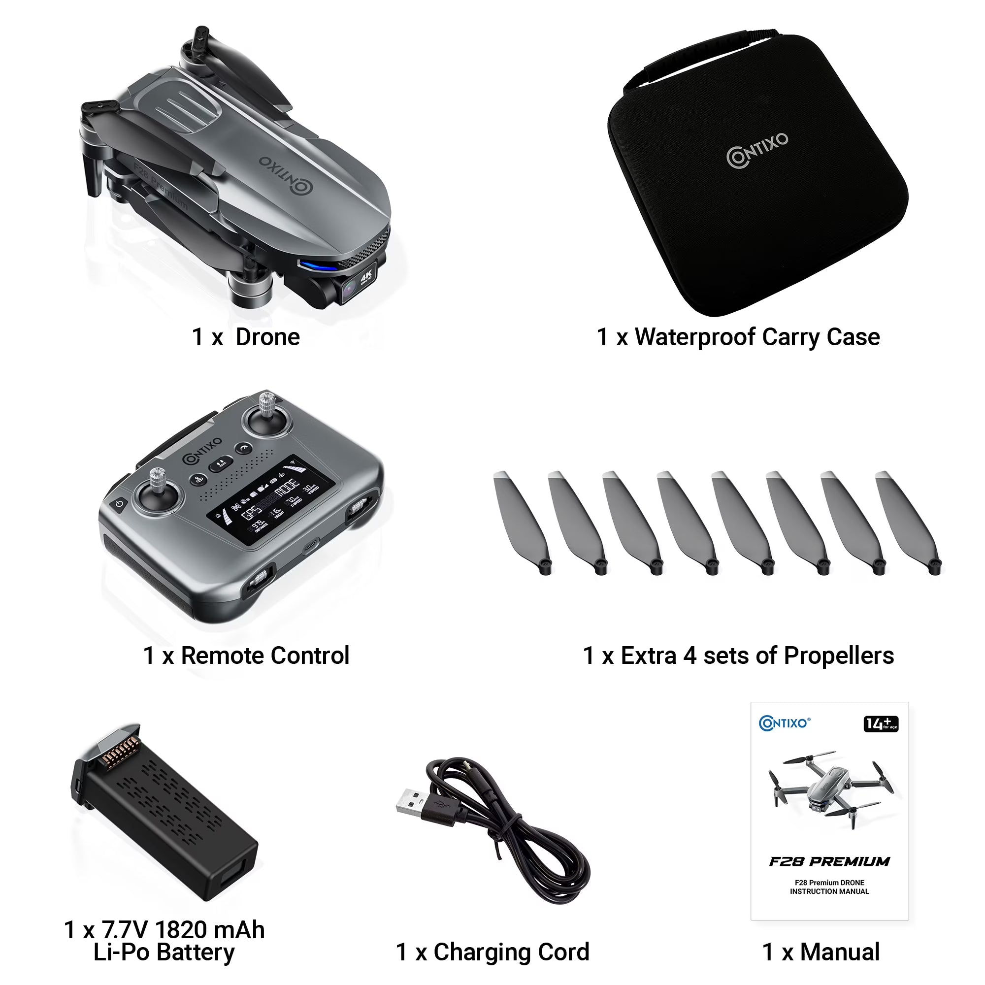 Contixo F28 Stratus Max 4K Drone, 2-Axis Gimbal with EIS, 3280ft Range, 26 Min Flight, GPS, Auto-Return, Case