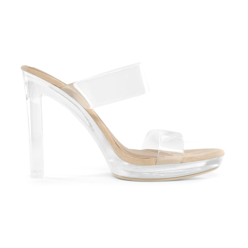 DREAM PAIRS Women's Clear Strap Block Heel Sandals - Nude/Clear - 8
