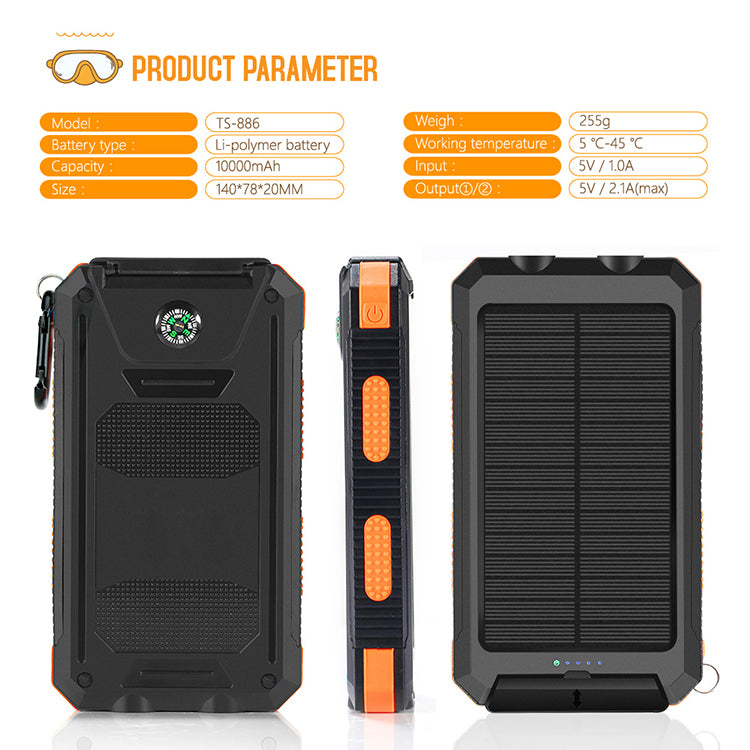 YD-886-Waterproof solar power bank