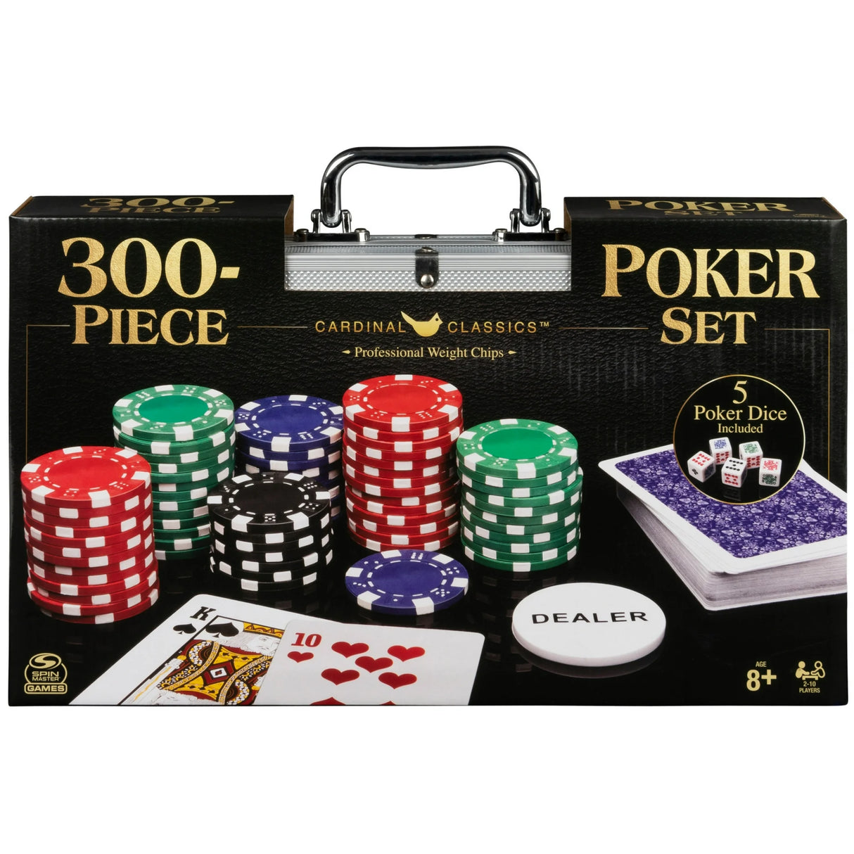 Spin Master Games, Cardinal Classics, 300-Piece Poker Set with Aluminum Carrying Case & Professional Weight Chips & Poker Dice, for Ages 8+