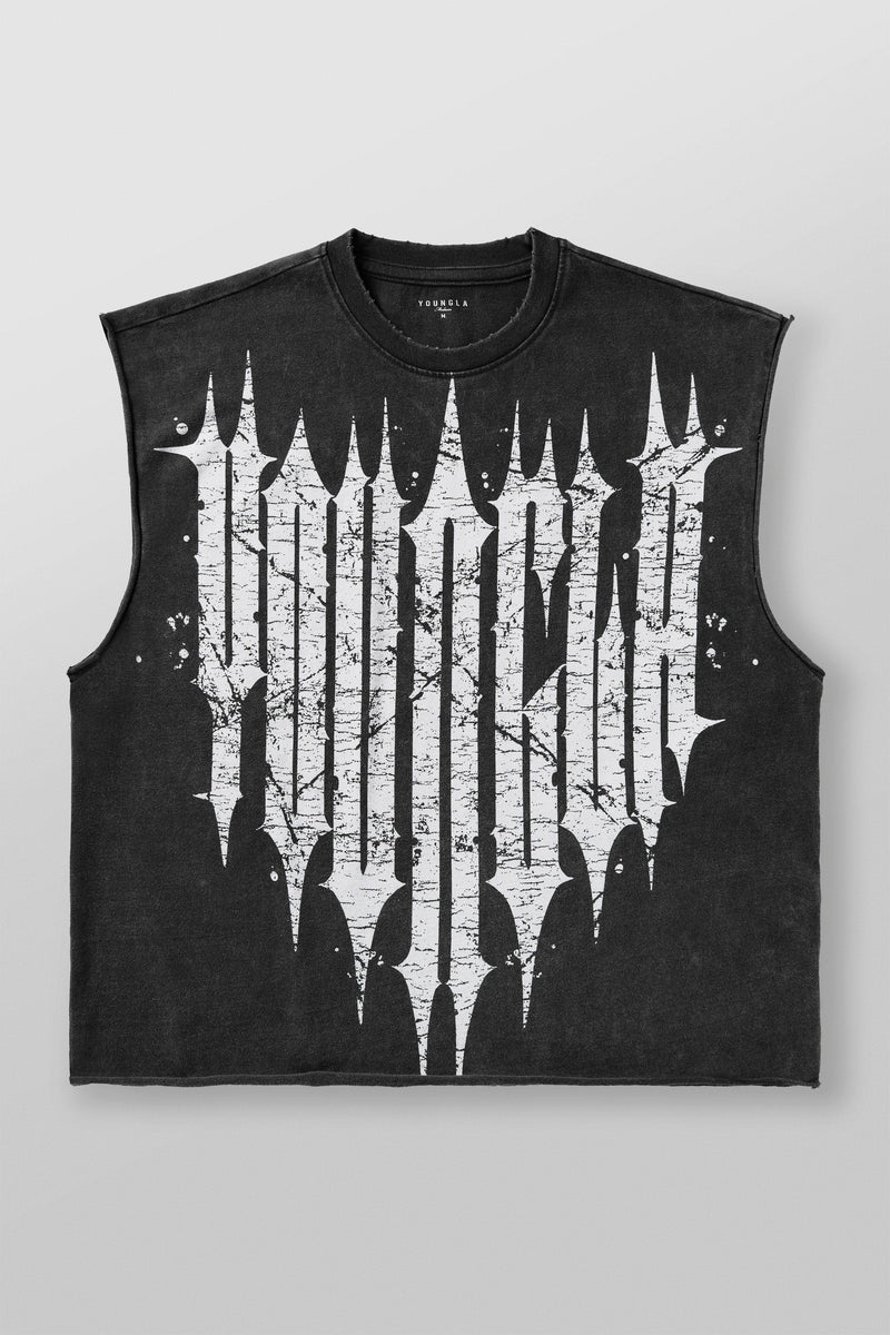Men's Revenge Crop Cut-Off T-shirt by YOUNGLA - Black Wash - Size Large