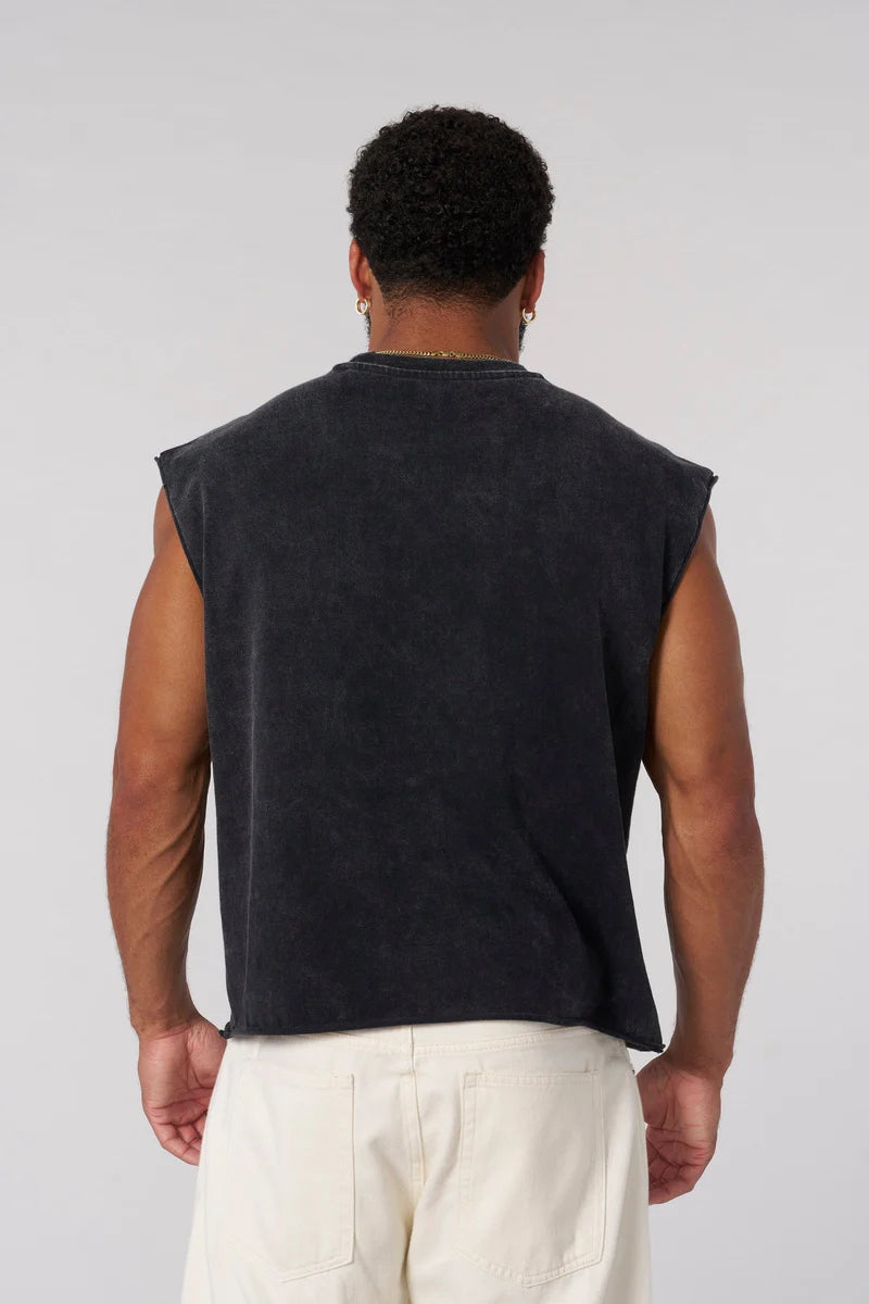Men's Revenge Crop Cut-Off T-shirt by YOUNGLA - Black Wash - Size Large