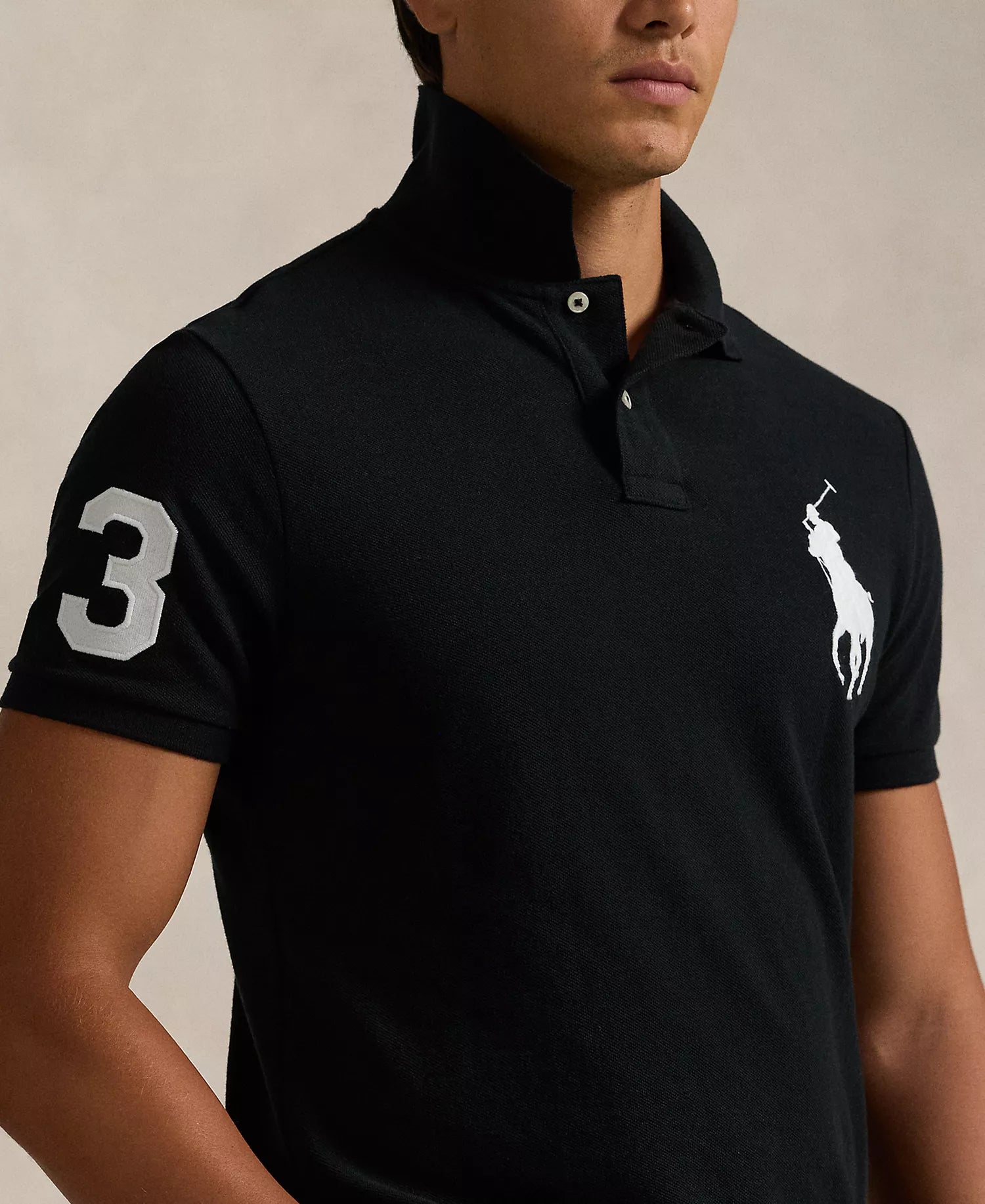 Men's Big Pony Custom Slim Fit Mesh Polo by Polo Ralph Lauren - Black - XXL