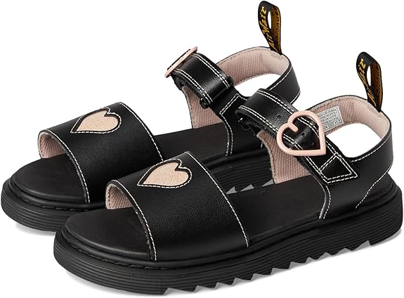 (SIZE:6-US) Dr. Martens Girl's Marlowe Hearts Y (Big Kid) Sandal- BLACK
