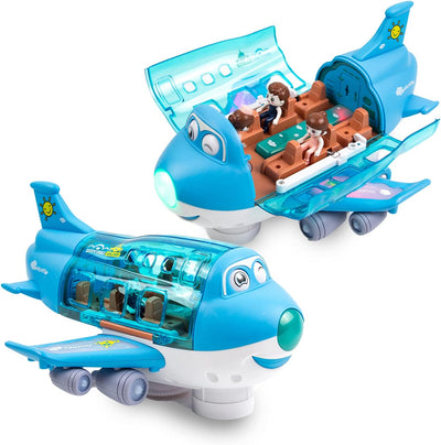 Airplane Toys for Kids, Bump and Go Action, Toddler Toy Plane with LED Flashing Lights and Sounds for Boys & Girls 3-12 Years Old-Cargo Airplane (Blue)
