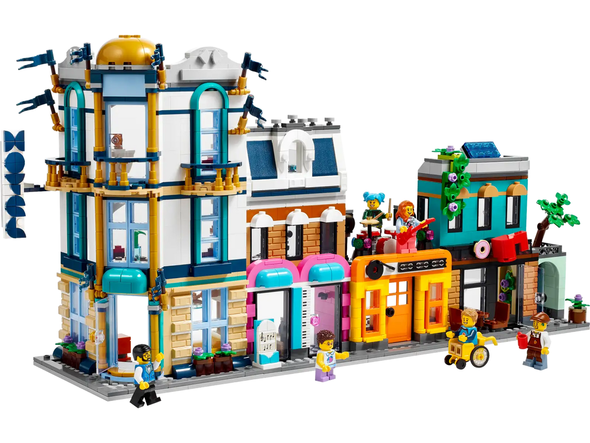 LEGO Creator Main Street 31141 Building Toy Set, 3 in 1 Features a Toy City Art Deco Building, Market Street Hotel, Café Music Store and 6 Minifigures, Endless Play Possibilities for Boys and Girls