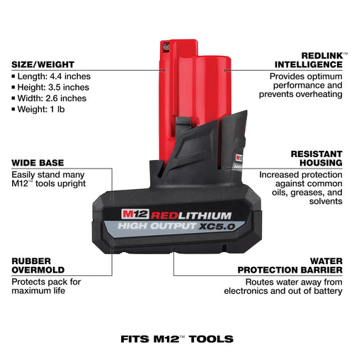 *Milwaukee - M12 REDLITHIUM HIGH OUTPUT XC5.0 Battery Pack, 48-11-2450
