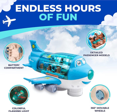 Airplane Toys for Kids, Bump and Go Action, Toddler Toy Plane with LED Flashing Lights and Sounds for Boys & Girls 3-12 Years Old-Cargo Airplane (Blue)