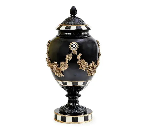 MacKenzie Childs  Haunted House Gold Floral Pedestal Urn