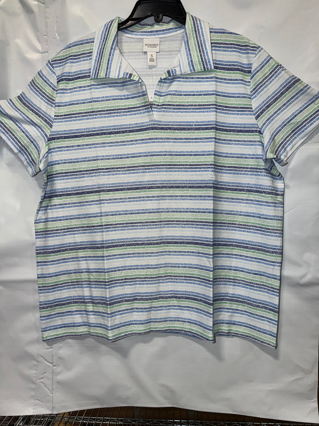 Chico's Retro Paisley Stripe SS Polo Top