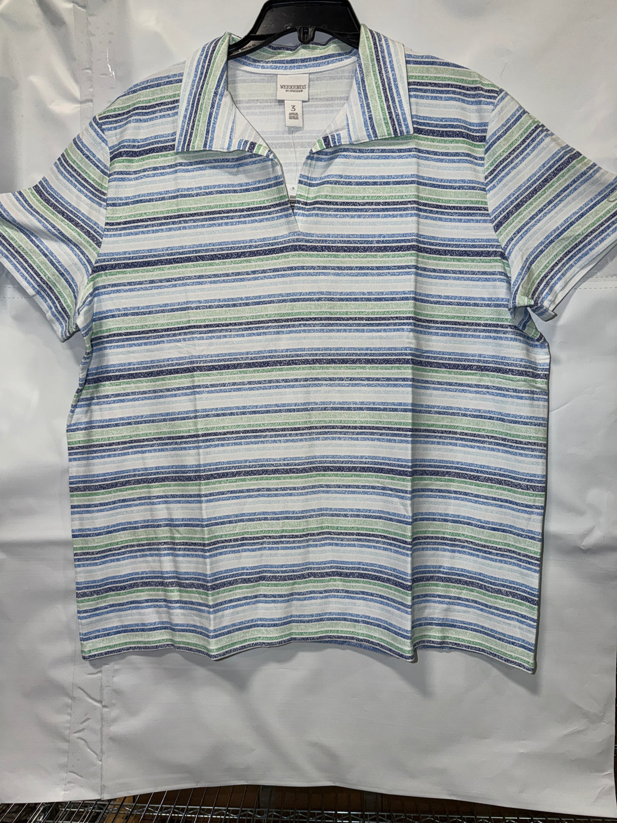 Chico's Retro Paisley Stripe SS Polo Top