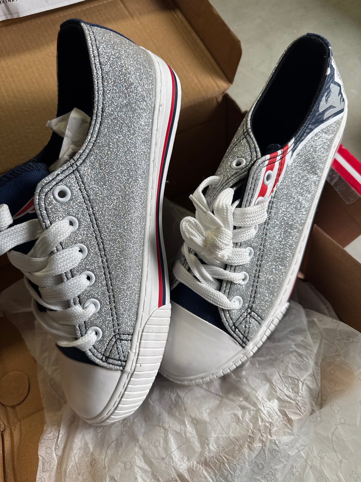 FOCO New England Patriots NFL Womens Glitter Low Top Canvas Shoes - 9