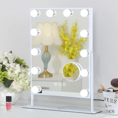 FENCHILIN Lighted Makeup Mirror Hollywood Mirror Vanity Makeup Mirror with Light Smart Touch Control 3Colors Dimmable Light Detachable 10X Magnification 360°Rotation(White)-(B07PV6V9MH)