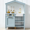 Best Choice Products - Pretend Play Wooden Farmhouse Kitchen Set w/ Storage, Clicking Knobs, 5 Accessories - Ocean