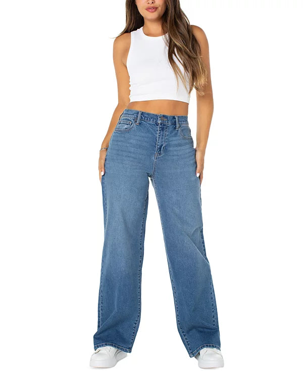 Celebrity Pink Juniors' Mandy Baggy Elastic-Back Wide-Leg Jeans (Size: Small)