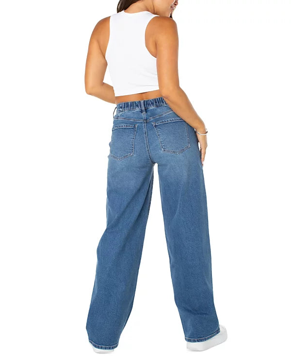 Celebrity Pink Juniors' Mandy Baggy Elastic-Back Wide-Leg Jeans (Size: Small)