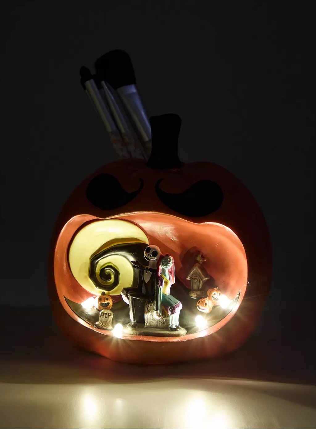 BOXLUNCH Exclusive | The Nightmare Before Christmas | Jack and Sally Pumpkin Light-up Make-up Brush Holder and Brush Set