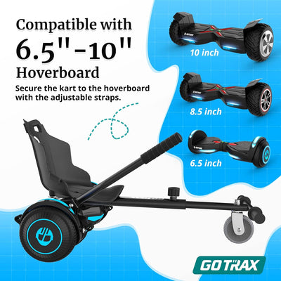 Gotrax Hoverboard Kart Seat Attachment Accessory for 6.5" 8" 8.5" 10" Self Balancing Scooter, Adjustable Frame Length and Handlebar Control Buggy Attachment, Hover Board Go Kart Accessory